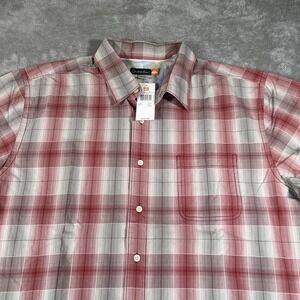 Quiksilver Shirt Mens XL Red Gray Plaid Dana Point Button Up Pocket Casual NWT